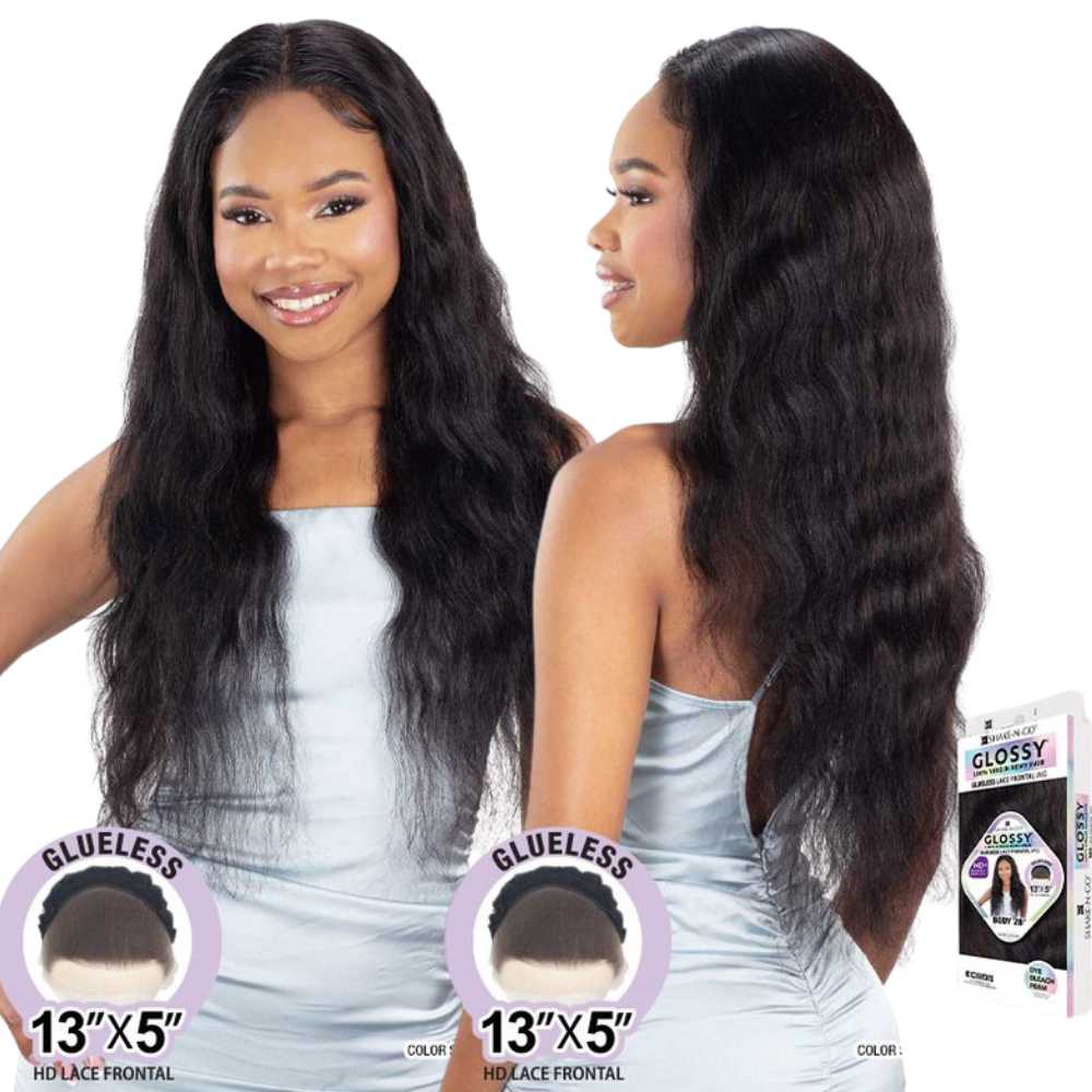 Shake-N-Go Glossy Human Hair Glueless Lace Frontal Wig - Body 28"