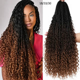 (Shawty Ken) Boho Box Braids Crochet Hair, Curly Ends, Ombre Goddess Braids, Pre-Looped 14, 18, 24 Inches