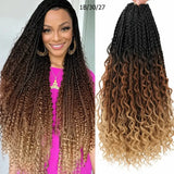 (Shawty Ken) Boho Box Braids Crochet Hair, Curly Ends, Ombre Goddess Braids, Pre-Looped 14, 18, 24 Inches