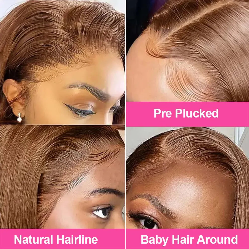 Short 13x4 Lace Front Wig Bob Human Hair Chocolate Brown Straight 200% Density HD Transparent 4x4 Lace Closure Wigs #4 Bob Hair