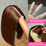 Short 13x4 Lace Front Wig Bob Human Hair Chocolate Brown Straight 200% Density HD Transparent 4x4 Lace Closure Wigs #4 Bob Hair