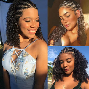 Short Bob Braid Wigs Human Hair Afro Kinky Curly Lace Front Wigs for Women Natural Black 250% Density Brazilian Remy Hair 16inch