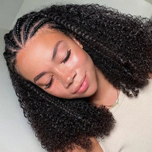 Short Bob Braid Wigs Human Hair Afro Kinky Curly Lace Front Wigs for Women Natural Black 250% Density Brazilian Remy Hair 16inch