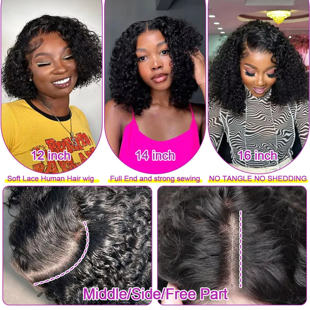 Short Bob Deep Water Wave 13x6 Hd Lace Frontal Wigs 7x5 Glueless Curly Wigs Human Hair Wig For Women 250% Density 14 16 Inch