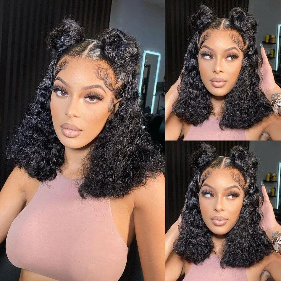 Short Curly Bob Wig Human Hair 13X4 Lace Front Wigs 180% Density Pre Plucked Deep Wave Wig For Black Women