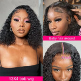 Short Curly Bob Wig Human Hair 13X4 Lace Front Wigs 180% Density Pre Plucked Deep Wave Wig For Black Women