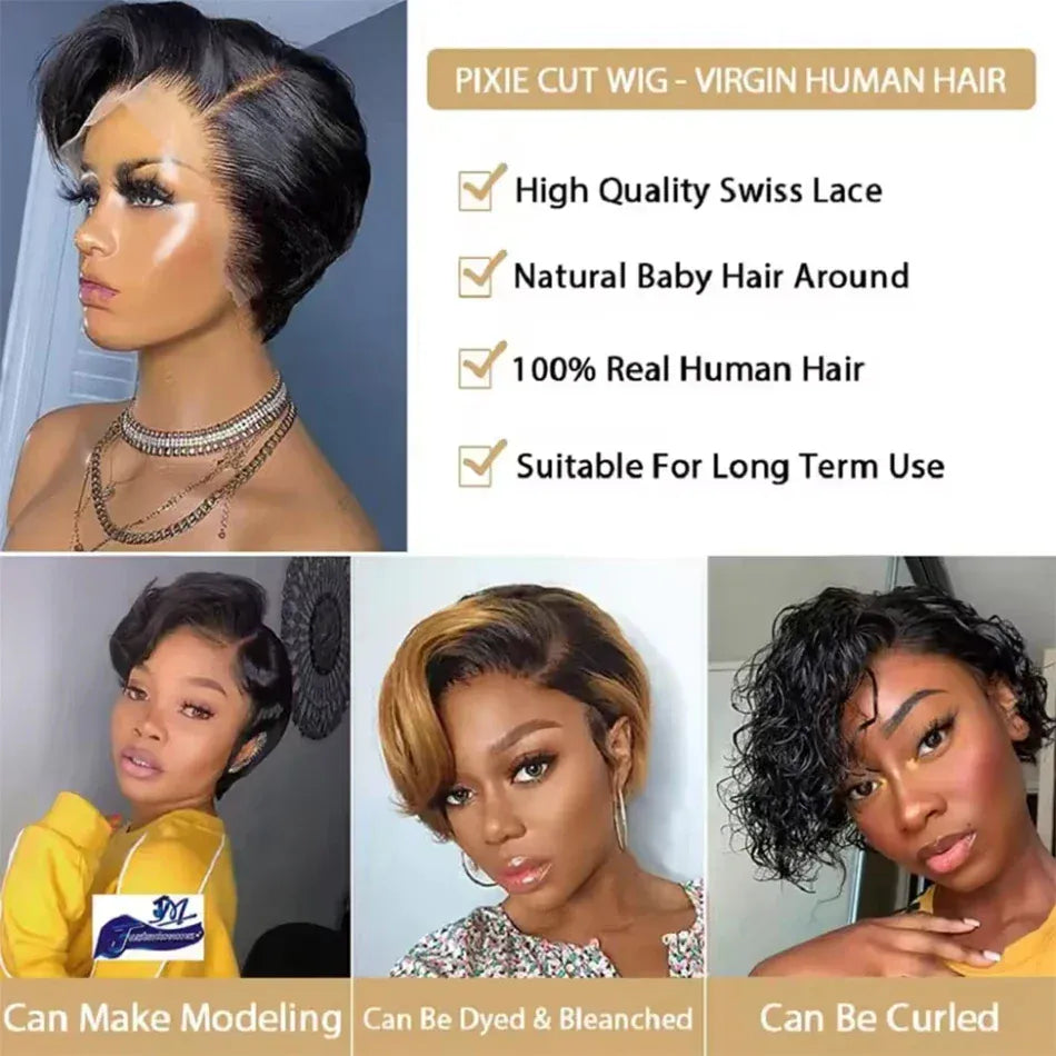 Short Pixie Cut Straight Bob Wig 13x4 Lace Front Human Hair Wigs Pre Plucked Pixie Cut Transparent Lace For Women #4