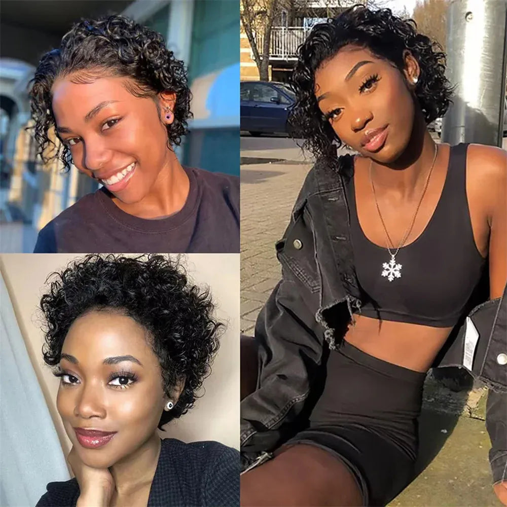 Short Pixie Cut Wig Deep Wave 13x4 Lace Front Human Hair Wigs Curly 13x1 Lace Wigs Prepluck Brazilia Human Hair For Black Women