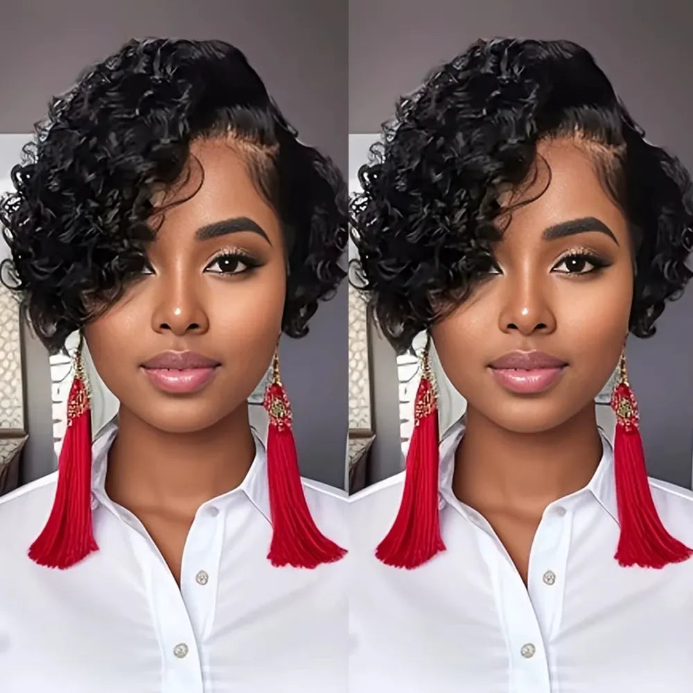 Short Pixie Cut Wig Deep Wave 13x4 Lace Front Human Hair Wigs Curly 13x1 Lace Wigs Prepluck Brazilia Human Hair For Black Women