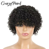 Short Water Wave Human Hair Bob Wigs with Bangs for Black Women 180% Density None Lace Wig Brazilian Virgin Hair Natural Black