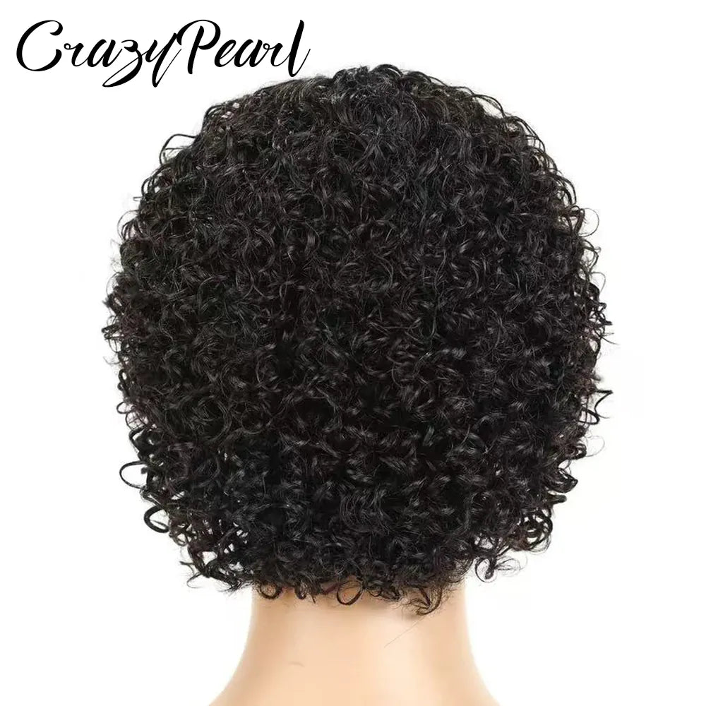 Short Water Wave Human Hair Bob Wigs with Bangs for Black Women 180% Density None Lace Wig Brazilian Virgin Hair Natural Black