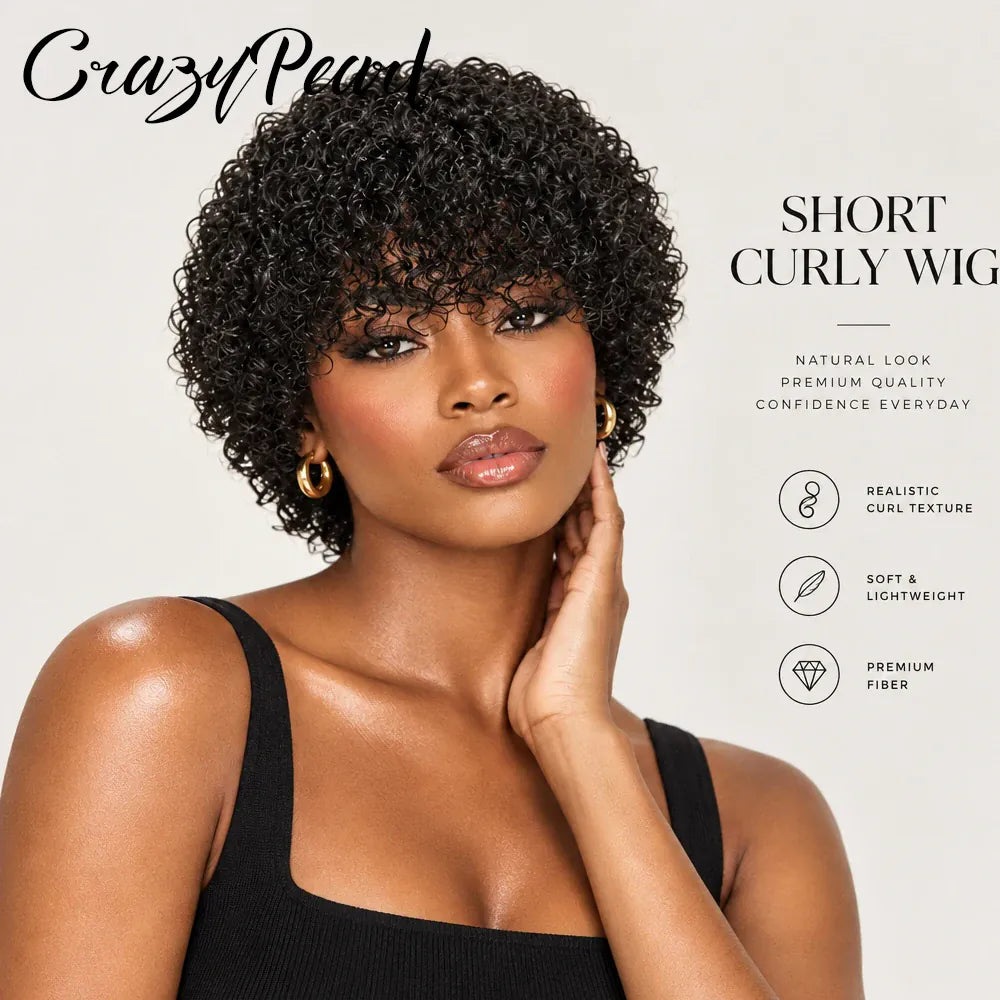 Short Water Wave Human Hair Bob Wigs with Bangs for Black Women 180% Density None Lace Wig Brazilian Virgin Hair Natural Black