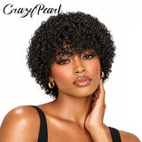 Short Water Wave Human Hair Bob Wigs with Bangs for Black Women 180% Density None Lace Wig Brazilian Virgin Hair Natural Black