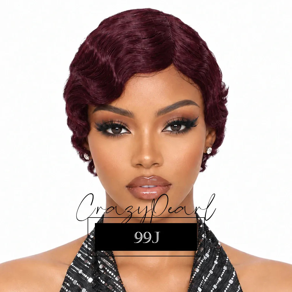 Short Wigs for Black Women Human Hair Ocean Finger Wave Pixie Cut Wig Human Hair Glueless Costume Wig No Glue Wig for Daily Use