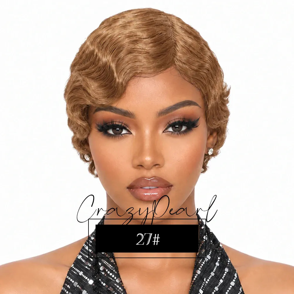 Short Wigs for Black Women Human Hair Ocean Finger Wave Pixie Cut Wig Human Hair Glueless Costume Wig No Glue Wig for Daily Use