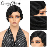 Short Wigs for Black Women Human Hair Ocean Finger Wave Pixie Cut Wig Human Hair Glueless Costume Wig No Glue Wig for Daily Use