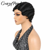 Short Wigs for Black Women Human Hair Ocean Finger Wave Pixie Cut Wig Human Hair Glueless Costume Wig No Glue Wig for Daily Use