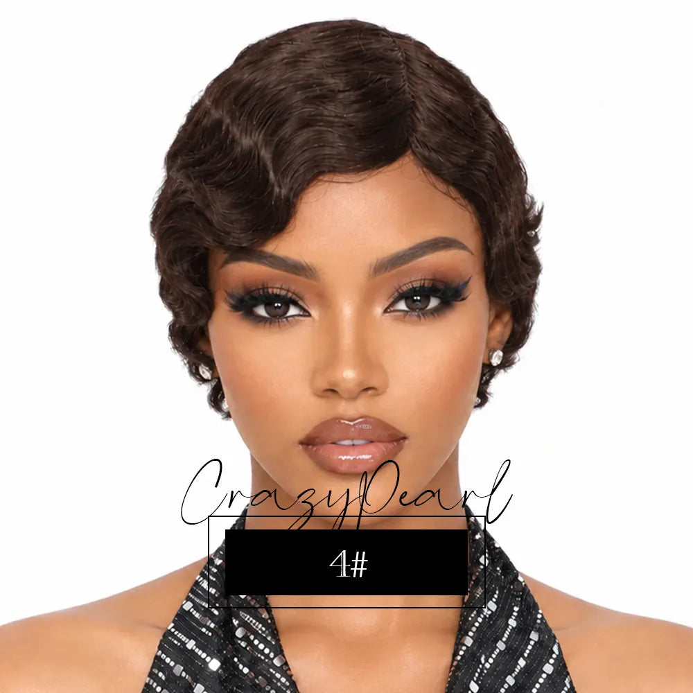 Short Wigs for Black Women Human Hair Ocean Finger Wave Pixie Cut Wig Human Hair Glueless Costume Wig No Glue Wig for Daily Use