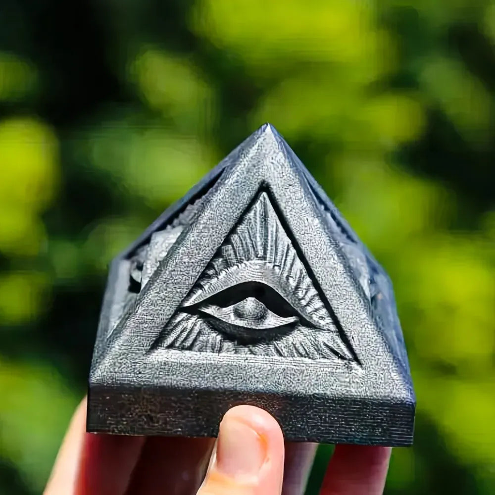 Shungite Pyramid Natural Crystals Ore Energy Eye Quartz Statue nergy Stones For Meditation Yoga Witch Home Fengshui