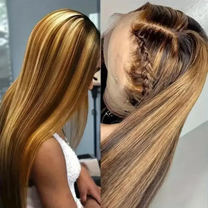 (Situation) 4/27 Highlight Straight Human Hair HD Lace Front Wig 13x6, Brazilian Hair, 16–38 Inch, 200% Density, Pre-Plucked