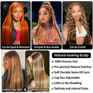 (Situation) 4/27 Highlight Straight Human Hair HD Lace Front Wig 13x6, Brazilian Hair, 16–38 Inch, 200% Density, Pre-Plucked