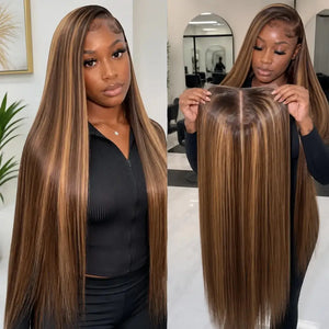 (Situation) 4/27 Highlight Straight Human Hair HD Lace Front Wig 13x6, Brazilian Hair, 16–38 Inch, 200% Density, Pre-Plucked