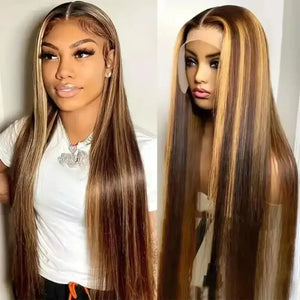 (Situation) 4/27 Highlight Straight Human Hair HD Lace Front Wig 13x6, Brazilian Hair, 16–38 Inch, 200% Density, Pre-Plucked