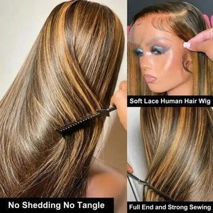 (Situation) 4/27 Highlight Straight Human Hair HD Lace Front Wig 13x6, Brazilian Hair, 16–38 Inch, 200% Density, Pre-Plucked