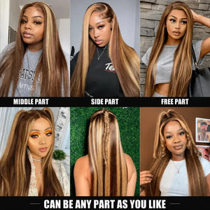(Situation) 4/27 Highlight Straight Human Hair HD Lace Front Wig 13x6, Brazilian Hair, 16–38 Inch, 200% Density, Pre-Plucked