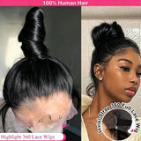 Smilegirl Invisible Strap 360 Full Lace Glueless Wig Human Hair Straight 13x4 HD Lace Front Wig Drawstring Natural Color 360 Hd Lace Frontal Wig