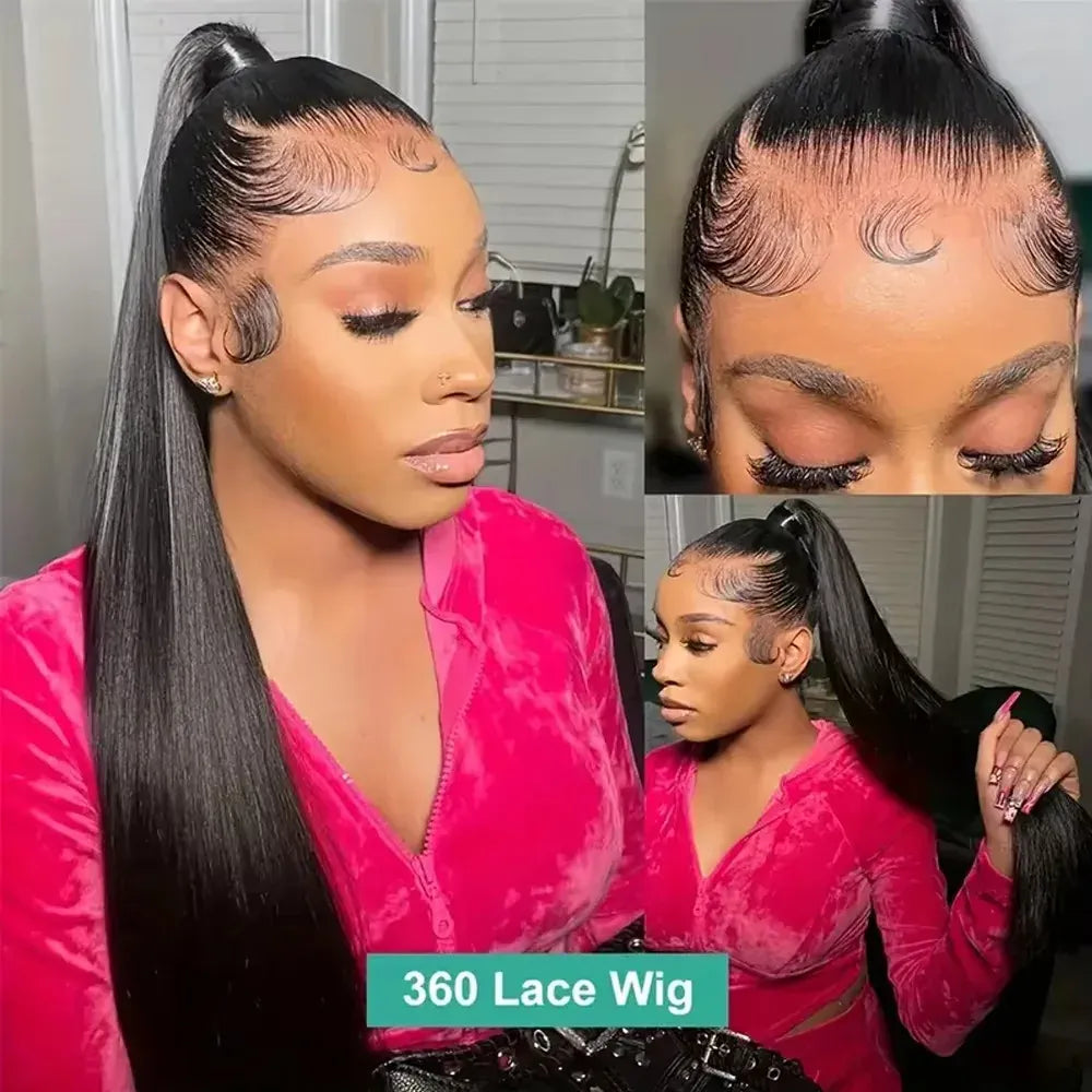 Smilegirl Invisible Strap 360 Full Lace Glueless Wig Human Hair Straight 13x4 HD Lace Front Wig Drawstring Natural Color 360 Hd Lace Frontal Wig