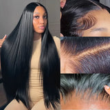 Smilegirl Invisible Strap 360 Full Lace Glueless Wig Human Hair Straight 13x4 HD Lace Front Wig Drawstring Natural Color 360 Hd Lace Frontal Wig
