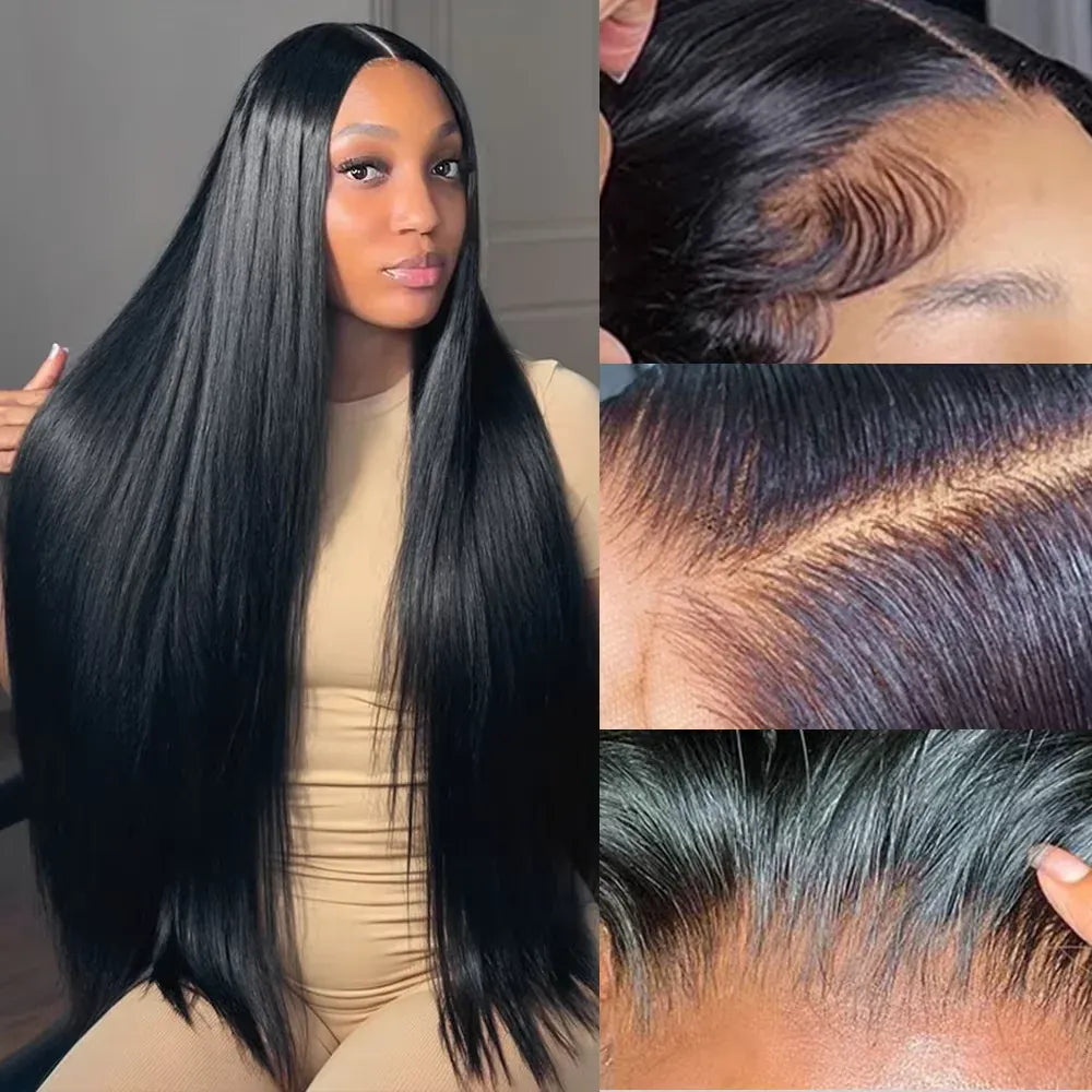 Smilegirl Invisible Strap 360 Full Lace Glueless Wig Human Hair Straight 13x4 HD Lace Front Wig Drawstring Natural Color 360 Hd Lace Frontal Wig
