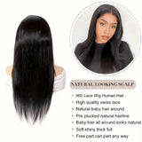 Smilegirl Invisible Strap 360 Full Lace Glueless Wig Human Hair Straight 13x4 HD Lace Front Wig Drawstring Natural Color 360 Hd Lace Frontal Wig