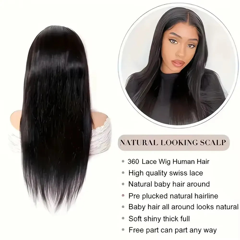 Smilegirl Invisible Strap 360 Full Lace Glueless Wig Human Hair Straight 13x4 HD Lace Front Wig Drawstring Natural Color 360 Hd Lace Frontal Wig