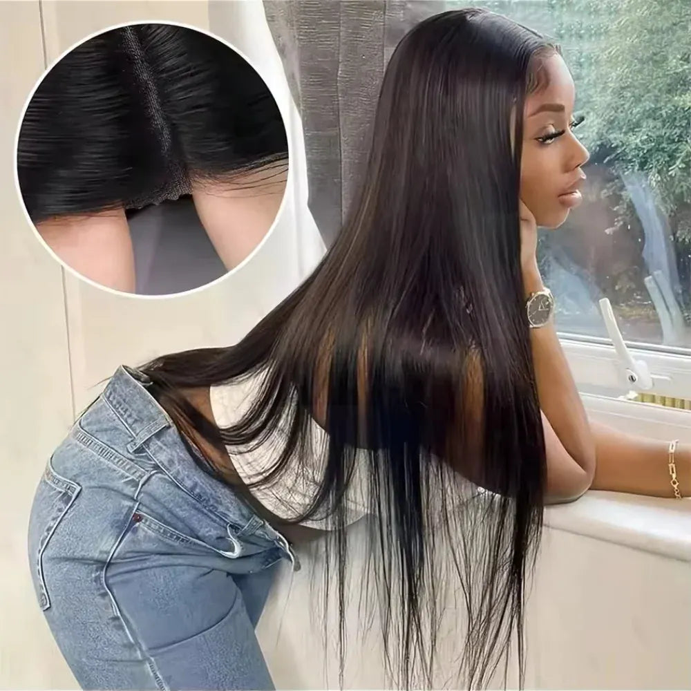 Smilegirl Invisible Strap 360 Full Lace Glueless Wig Human Hair Straight 13x4 HD Lace Front Wig Drawstring Natural Color 360 Hd Lace Frontal Wig