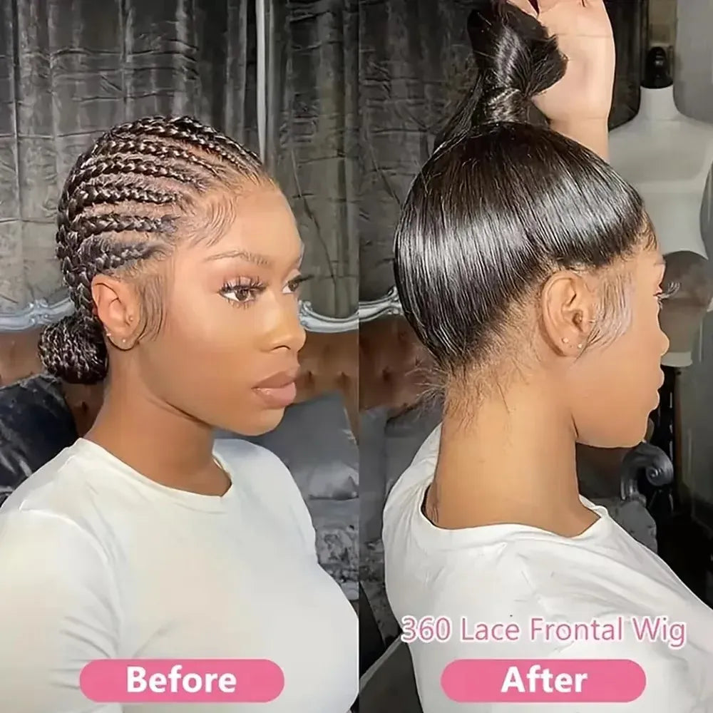 Smilegirl Invisible Strap 360 Full Lace Glueless Wig Human Hair Straight 13x4 HD Lace Front Wig Drawstring Natural Color 360 Hd Lace Frontal Wig