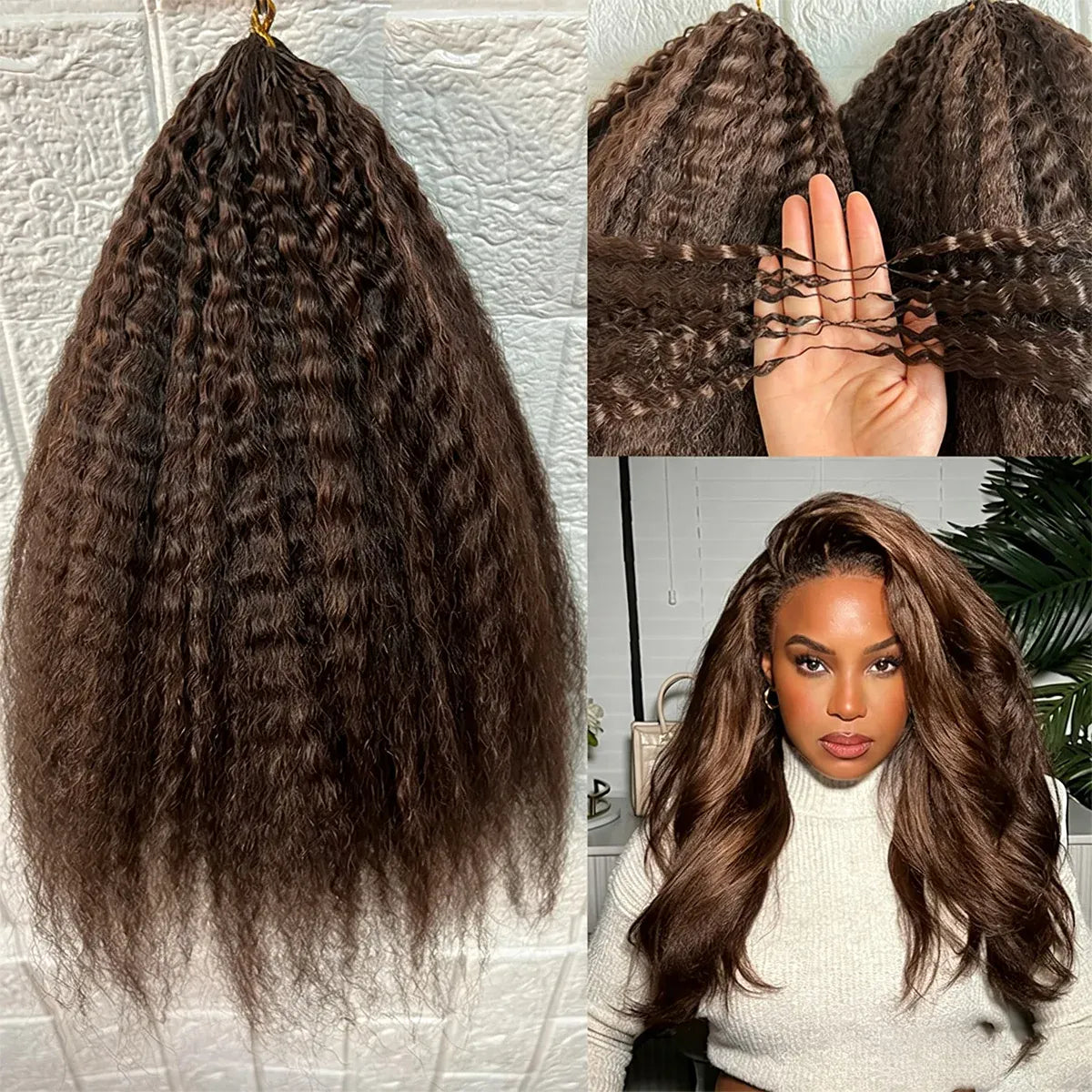 Smilegirl Knotless Pre-Separated Crochet Hair Human Hair Extensions Kinky Straight Lightweight Durable Reusable Hair Bundles 10-30 Inches For Boho Braiding