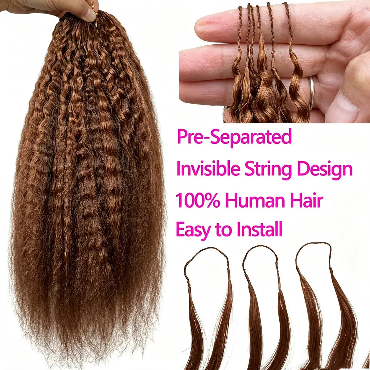 Smilegirl Knotless Pre-Separated Crochet Hair Human Hair Extensions Kinky Straight Lightweight Durable Reusable Hair Bundles 10-30 Inches For Boho Braiding
