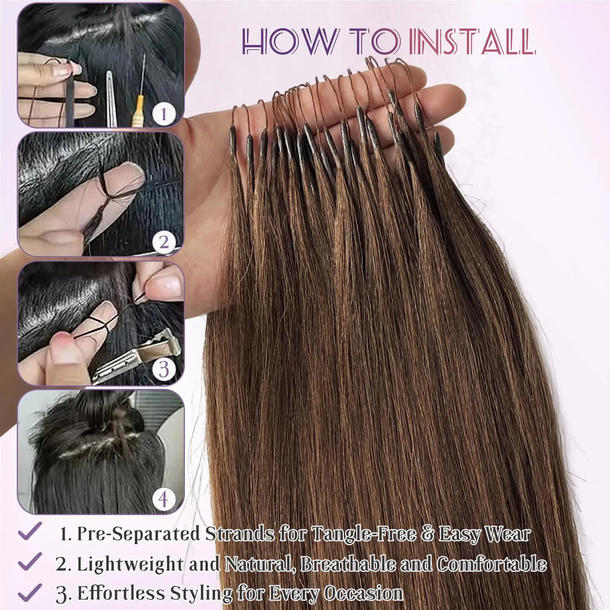Smilegirl Knotless Pre-Separated Crochet Hair Human Hair Extensions Kinky Straight Lightweight Durable Reusable Hair Bundles 10-30 Inches For Boho Braiding