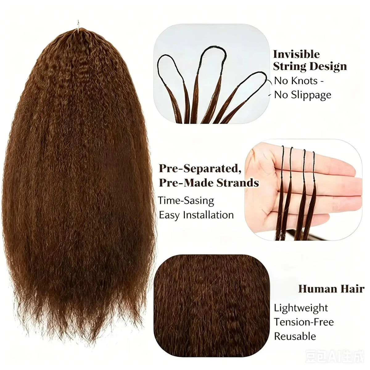 Smilegirl Knotless Pre-Separated Crochet Hair Human Hair Extensions Kinky Straight Lightweight Durable Reusable Hair Bundles 10-30 Inches For Boho Braiding