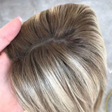 Blonde straight lace front human hair wig with soft highlights, 150 density, pre-plucked baby hair by HSF Marketplace