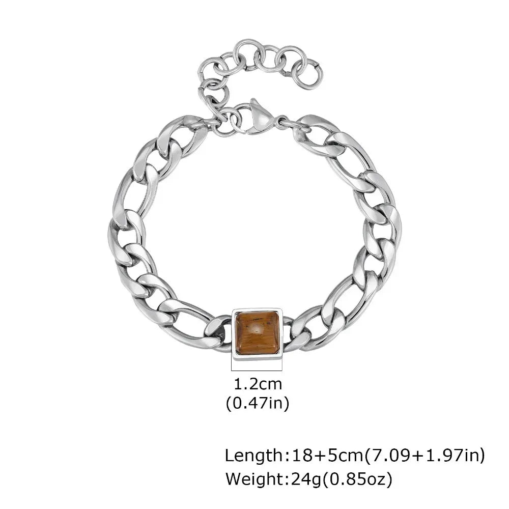 Somen Square Tiger Eye Stone Chain Bracelet For Men Stainless Steel Adjustable Chain Wristband Fashion Charm Jewelry Party Gifts