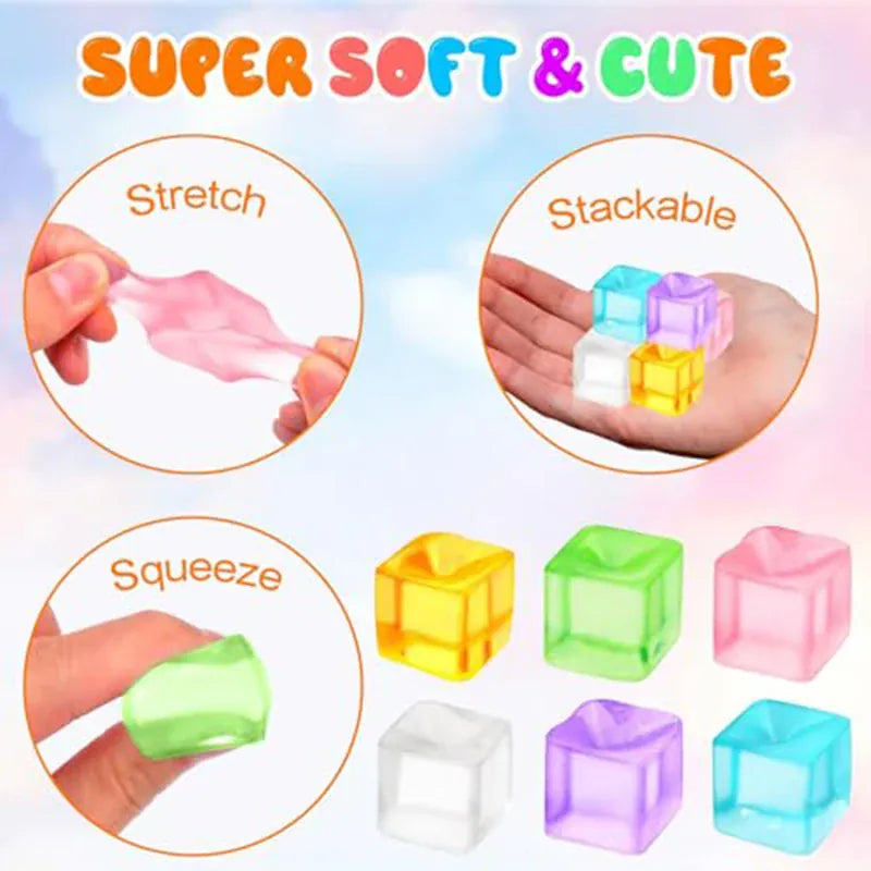 Square Ice Stress Ball Fidget Toys Stress Relief ADHD Autism Sensory Toys Soft Squishy Toys Party Favors Gifts for Kids Adults