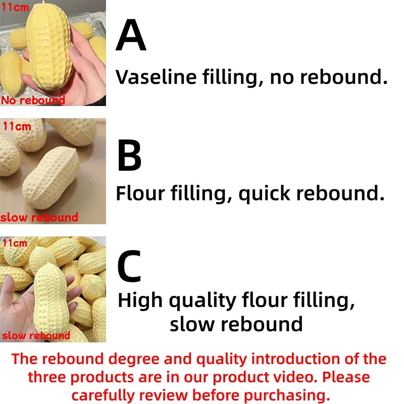 Squishy Peanut Stress Ball Squeeze Toy No Rebound Buttery-Soft Feel Fidget Toy ASMR Sensory Anti Stress Toys for Adults