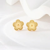 Stainless Steel Golden Plum Blossom Five Leaf Flower Stud Earrings For Women Fashion Waterproof Clover Jewelry Gift
