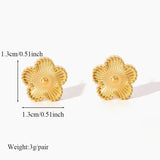 Stainless Steel Golden Plum Blossom Five Leaf Flower Stud Earrings For Women Fashion Waterproof Clover Jewelry Gift