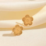 Stainless Steel Golden Plum Blossom Five Leaf Flower Stud Earrings For Women Fashion Waterproof Clover Jewelry Gift