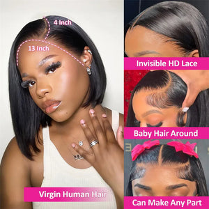 Straight Bob Human Hair HD Lace Front Wig 13x4, Glueless Pre-Plucked Pre-Cut Lace 99J