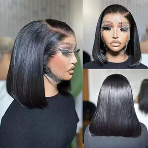 Straight Bob Human Hair HD Lace Front Wig 13x4, Peruvian Hair, Glueless, Pre-Plucked, 250% Density